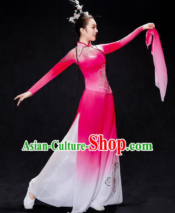 Chinese Traditional Classical Dance Performance Costumes Fan Dance Rosy Outfits Umbrella Dance Clothing