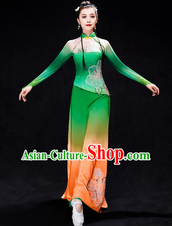 Chinese Umbrella Dance Clothing Traditional Classical Dance Performance Costumes Fan Dance Green Outfits