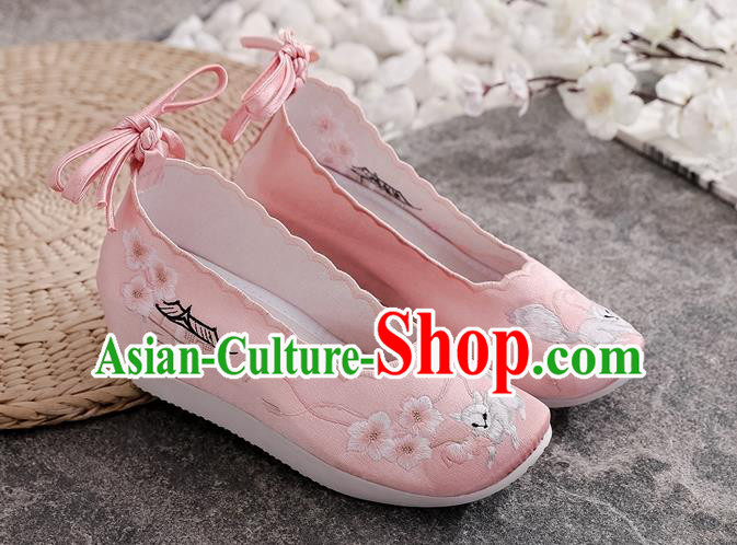 China National Pink Satin Shoes Traditional Tang Dynasty Princess Shoes Embroidered Shoes