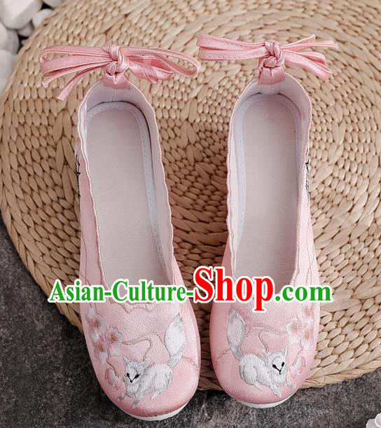 China National Pink Satin Shoes Traditional Tang Dynasty Princess Shoes Embroidered Shoes