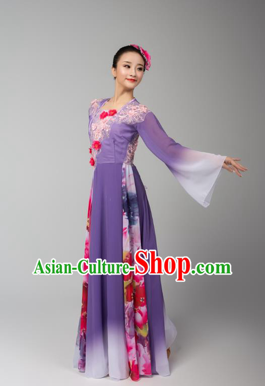 Chinese Umbrella Dance Violet Dress Traditional Fan Dance Performance Costumes Classical Dance Clothing