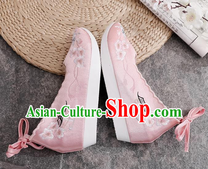 China National Pink Satin Shoes Traditional Tang Dynasty Princess Shoes Embroidered Shoes