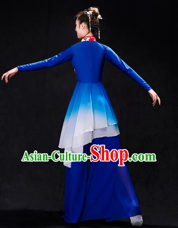 China Folk Dance Drum Dance Costume Yangko Dance Royalblue Uniforms Fan Dance Stage Performance Clothing