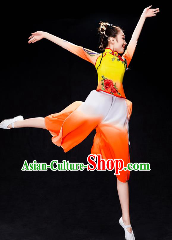 China Yangko Dance Orange Dress Uniforms Fan Dance Performance Clothing Folk Dance Group Dance Costume