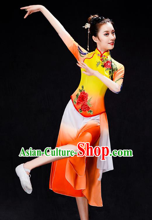 China Yangko Dance Orange Dress Uniforms Fan Dance Performance Clothing Folk Dance Group Dance Costume