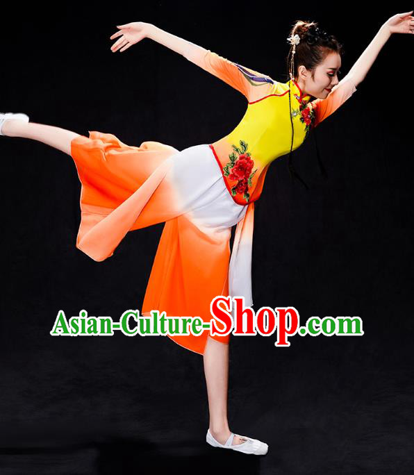 China Yangko Dance Orange Dress Uniforms Fan Dance Performance Clothing Folk Dance Group Dance Costume