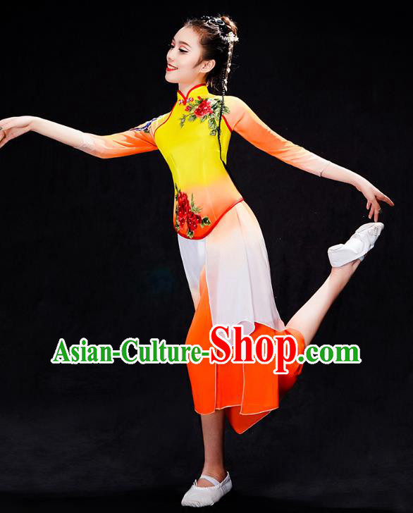 China Yangko Dance Orange Dress Uniforms Fan Dance Performance Clothing Folk Dance Group Dance Costume