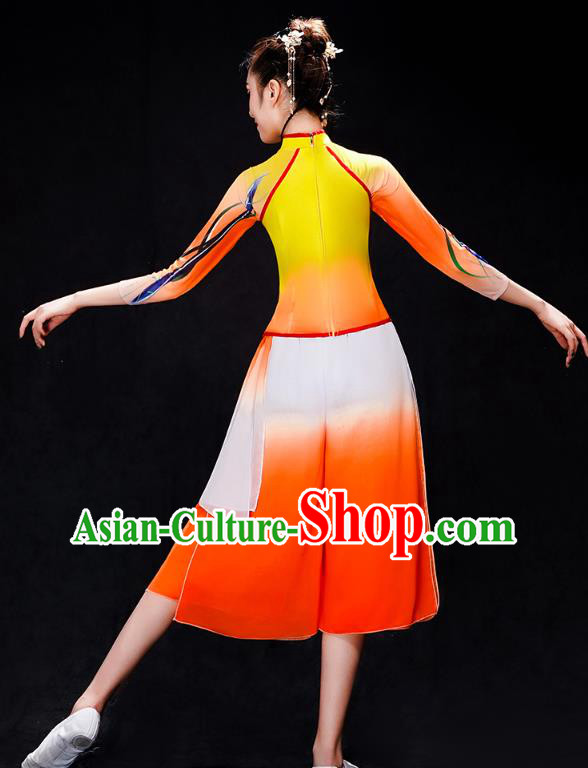 China Yangko Dance Orange Dress Uniforms Fan Dance Performance Clothing Folk Dance Group Dance Costume