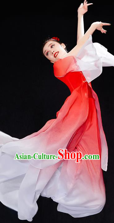 Chinese Woman Fan Dance Red Outfits Umbrella Dance Clothing Traditional Classical Dance Costumes
