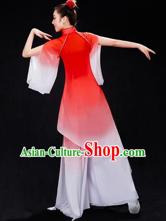 Chinese Woman Fan Dance Red Outfits Umbrella Dance Clothing Traditional Classical Dance Costumes