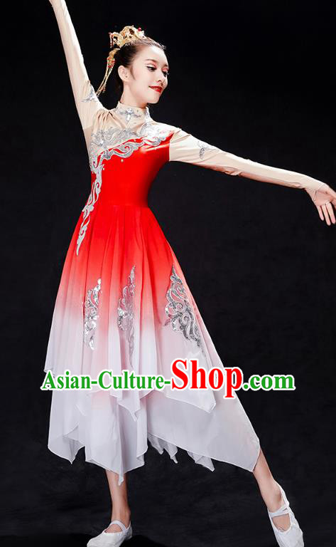 Chinese Traditional Umbrella Dance Clothing Classical Dance Costumes Group Dance Red Dress
