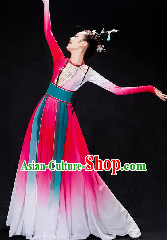 Chinese Female Group Dance Rosy Dress Traditional Umbrella Dance Clothing Classical Dance Costumes