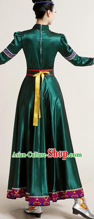 Chinese Mongolian Ethnic Dance Performance Costume Traditional Mongol Nationality Dance Competition Green Dress