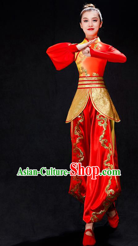 China Yangko Dance Red Uniforms Kung Fu Performance Clothing Folk Dance Drum Dance Costume
