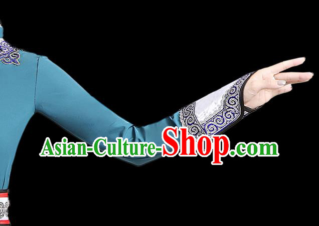 Chinese Ethnic Folk Dance Costume  Mongolian Dance Blue Dress Traditional Mongol Nationality Outfits