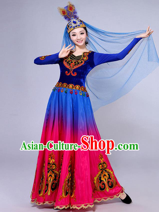 Chinese Traditional Xinjiang Ethnic Minority Folk Dance Costume Uighur Nationality Performance Dress