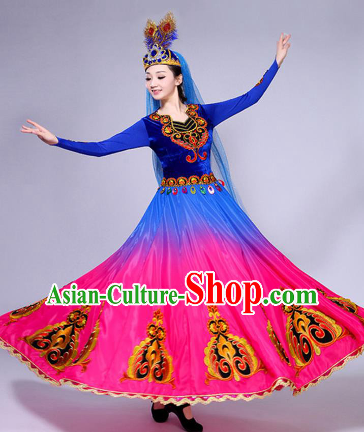 Chinese Traditional Xinjiang Ethnic Minority Folk Dance Costume Uighur Nationality Performance Dress