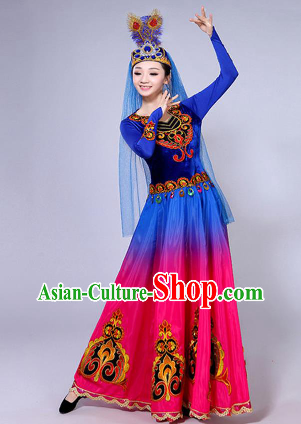 Chinese Traditional Xinjiang Ethnic Minority Folk Dance Costume Uighur Nationality Performance Dress