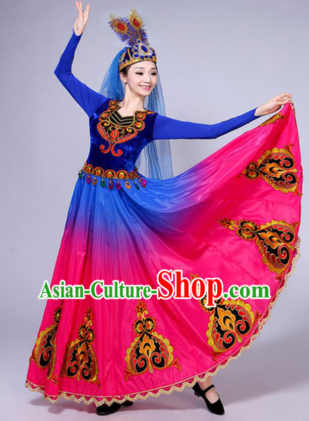 Chinese Traditional Xinjiang Ethnic Minority Folk Dance Costume Uighur Nationality Performance Dress