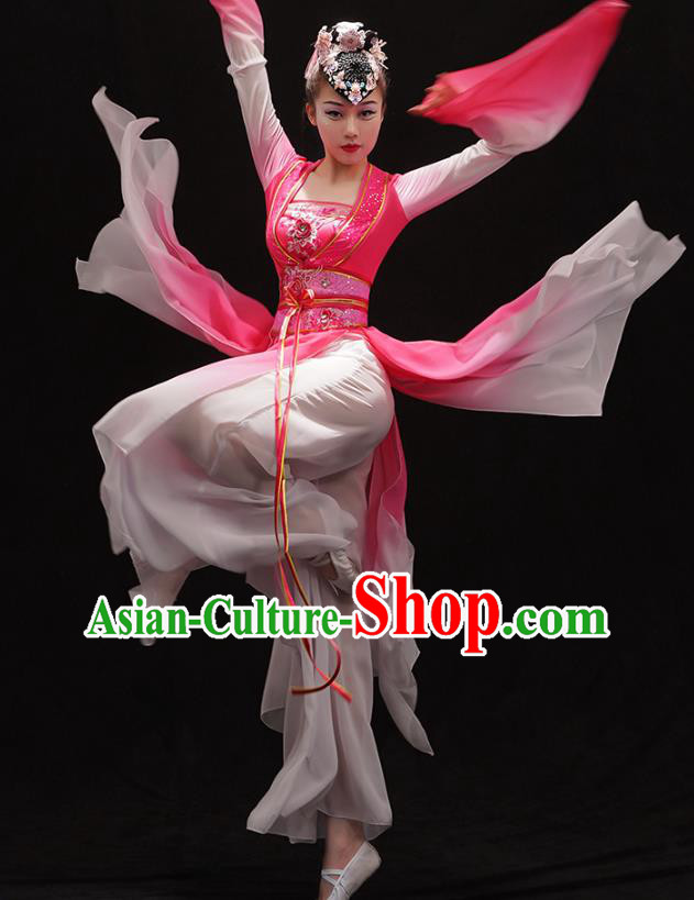 Chinese Traditional Water Sleeve Dance Dress Classical Dance Clothing Umbrella Dance Pink Outfits