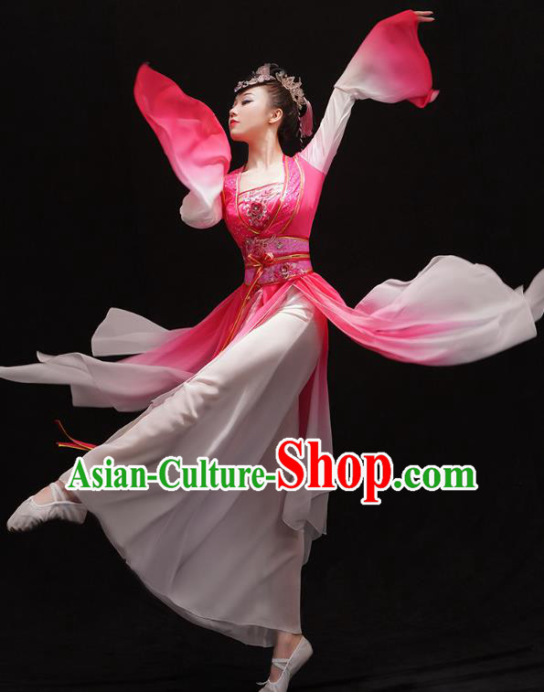 Chinese Traditional Water Sleeve Dance Dress Classical Dance Clothing Umbrella Dance Pink Outfits