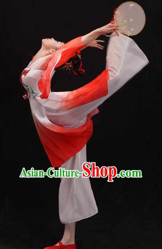 Chinese Palace Fan Dance Red Outfits Traditional Umbrella Dance Dress Classical Dance Clothing