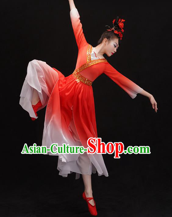Chinese Woman Solo Dance Red Outfits Traditional Umbrella Dance Dress Classical Ballet Dance Clothing
