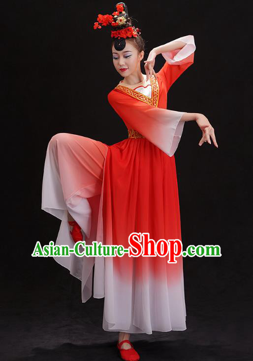 Chinese Woman Solo Dance Red Outfits Traditional Umbrella Dance Dress Classical Ballet Dance Clothing