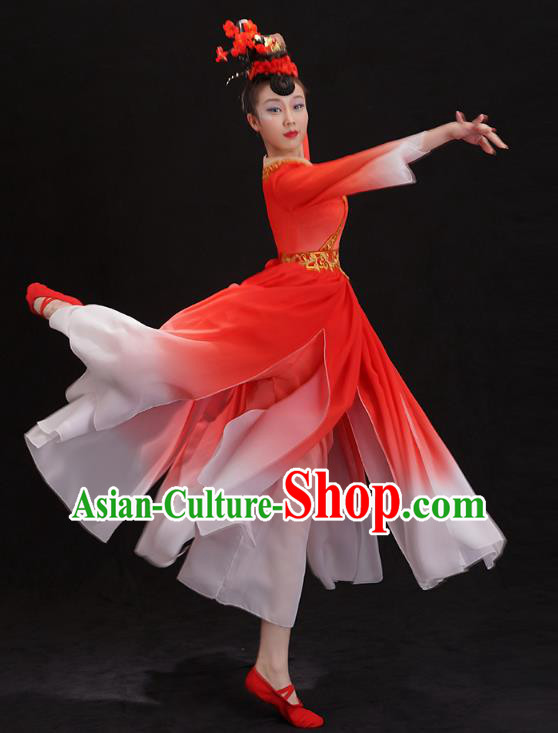 Chinese Woman Solo Dance Red Outfits Traditional Umbrella Dance Dress Classical Ballet Dance Clothing
