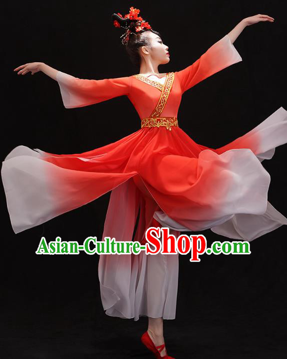 Chinese Woman Solo Dance Red Outfits Traditional Umbrella Dance Dress Classical Ballet Dance Clothing