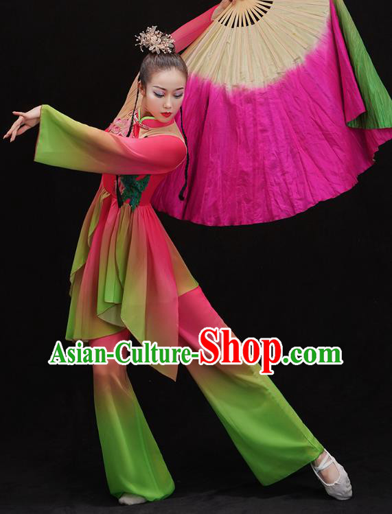 China Folk Dance Fan Dance Clothing Group Dance Performance Costume Yangko Dance Rosy Uniforms