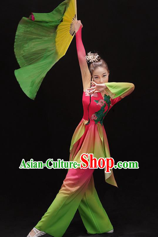 China Folk Dance Fan Dance Clothing Group Dance Performance Costume Yangko Dance Rosy Uniforms