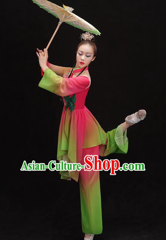 China Folk Dance Fan Dance Clothing Group Dance Performance Costume Yangko Dance Rosy Uniforms