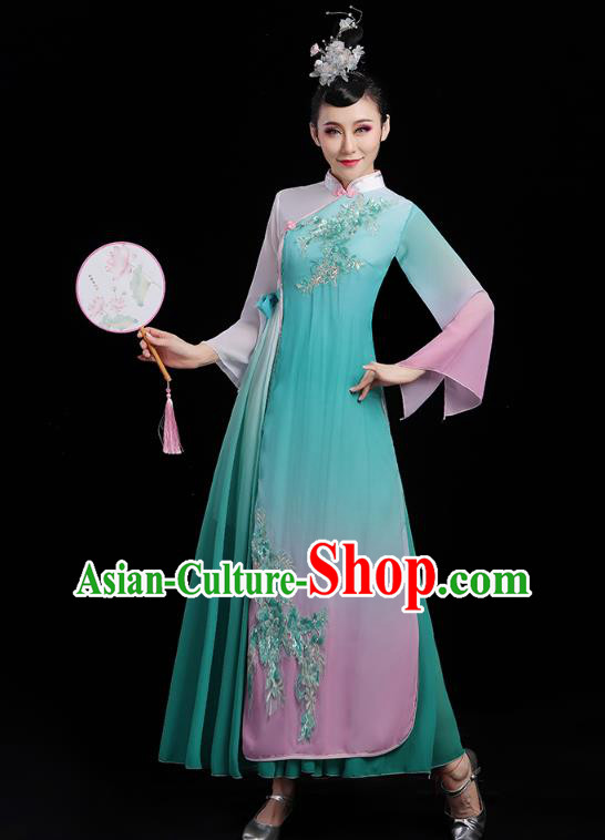 Chinese Classical Dance Costumes Palace Fan Dance Green Dress Traditional Umbrella Dance Clothing