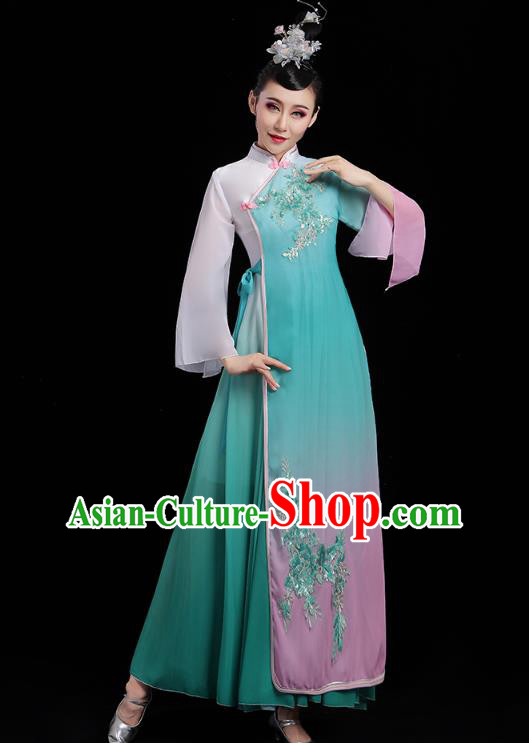 Chinese Classical Dance Costumes Palace Fan Dance Green Dress Traditional Umbrella Dance Clothing