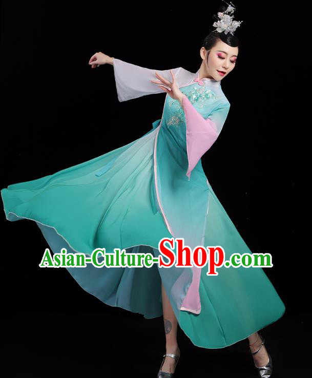 Chinese Classical Dance Costumes Palace Fan Dance Green Dress Traditional Umbrella Dance Clothing