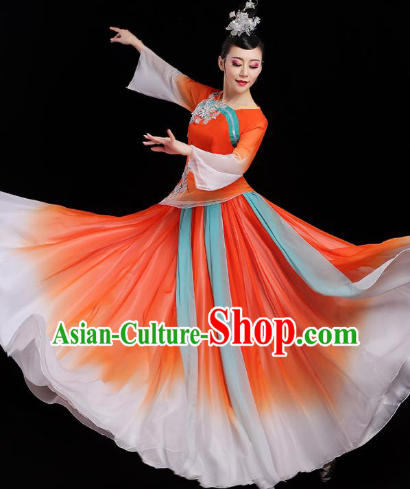 Chinese Traditional Umbrella Dance Clothing Classical Dance Costumes Opening Dance Orange Dress
