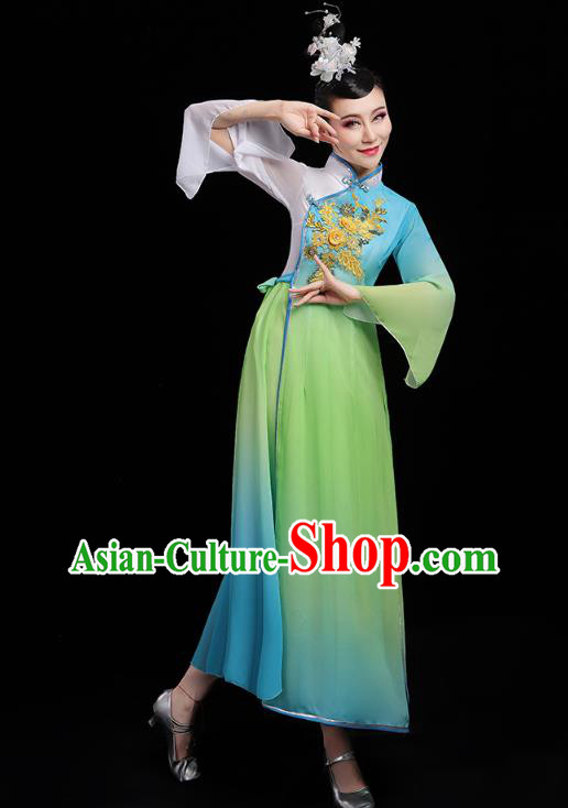 Chinese Umbrella Dance Blue Dress Traditional Fan Dance Clothing Classical Dance Costumes