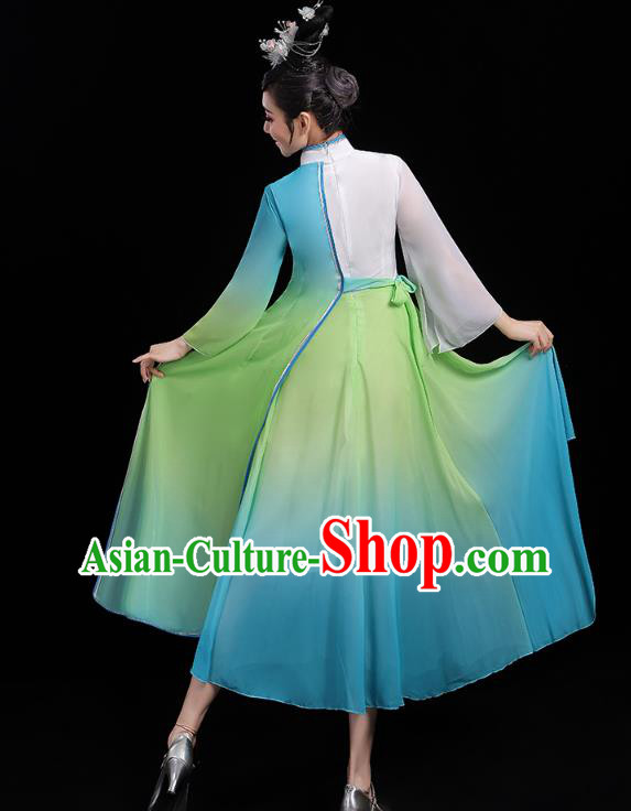 Chinese Umbrella Dance Blue Dress Traditional Fan Dance Clothing Classical Dance Costumes
