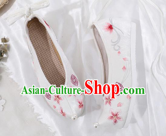 China Embroidered Shoes Ancient Princess White Cloth Shoes Traditional Hanfu Bow Shoes