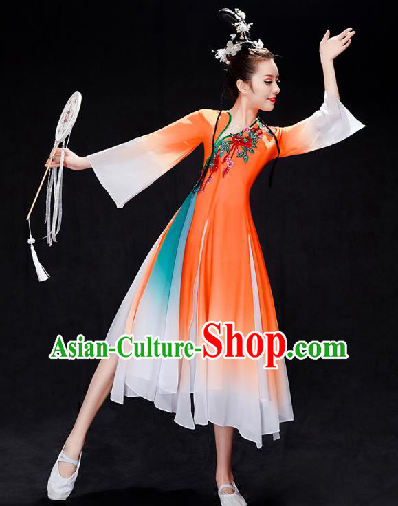 Chinese Traditional Umbrella Dance Clothing Classical Dance Costumes Woman Solo Dance Orange Dress