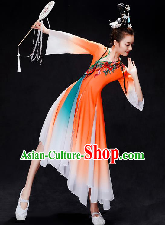 Chinese Traditional Umbrella Dance Clothing Classical Dance Costumes Woman Solo Dance Orange Dress