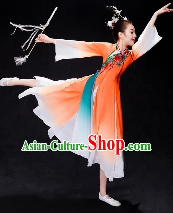 Chinese Traditional Umbrella Dance Clothing Classical Dance Costumes Woman Solo Dance Orange Dress