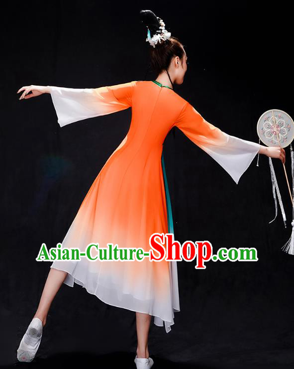 Chinese Traditional Umbrella Dance Clothing Classical Dance Costumes Woman Solo Dance Orange Dress