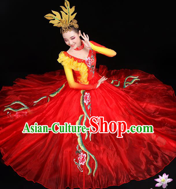 China Spring Festival Gala Opening Dance Costume Flower Dance Clothing Chorus Group Performance Red Dress