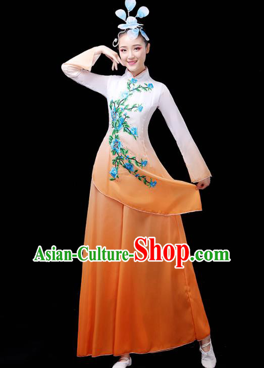 Chinese Umbrella Dance Orange Outfits Traditional Fan Dance Performance Clothing Classical Dance Costume