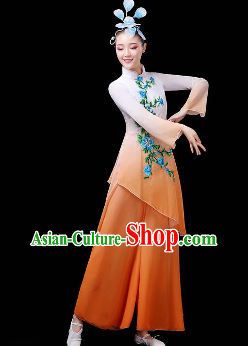 Chinese Umbrella Dance Orange Outfits Traditional Fan Dance Performance Clothing Classical Dance Costume