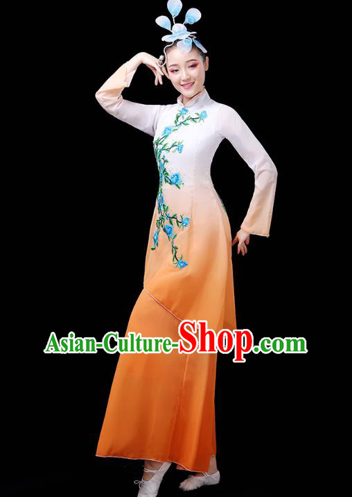 Chinese Umbrella Dance Orange Outfits Traditional Fan Dance Performance Clothing Classical Dance Costume