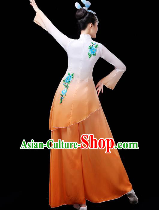 Chinese Umbrella Dance Orange Outfits Traditional Fan Dance Performance Clothing Classical Dance Costume