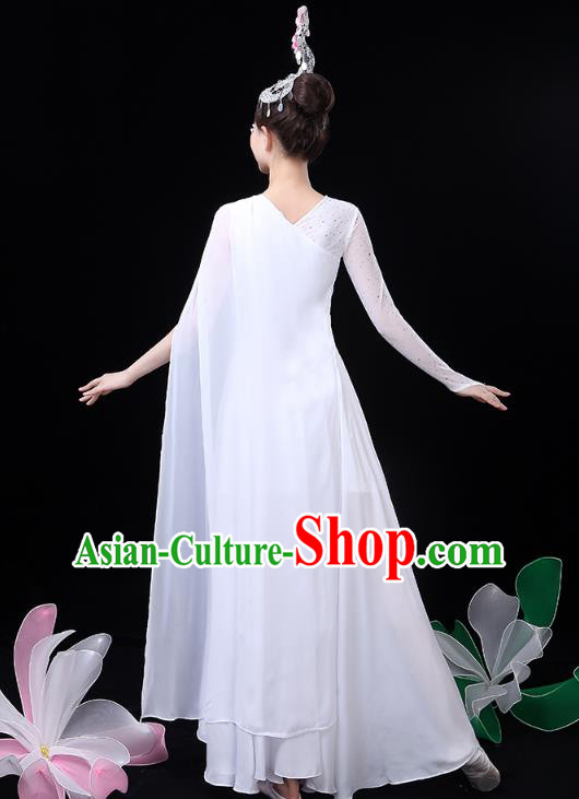 Chinese Umbrella Dance White Dress Traditional Lotus Dance Performance Clothing Classical Dance Costume